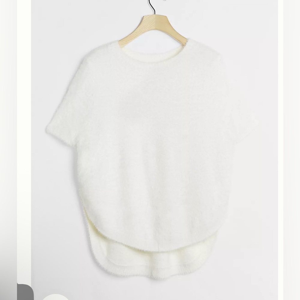 Anthropologie White Crew Neck Short Sleeve Sweater - Picture 3 of 10